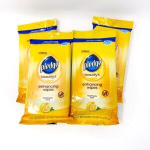 Lot of 4 Pledge Beautify It Enhancing Wipes 24 ct Packs Lemon Scent NEW